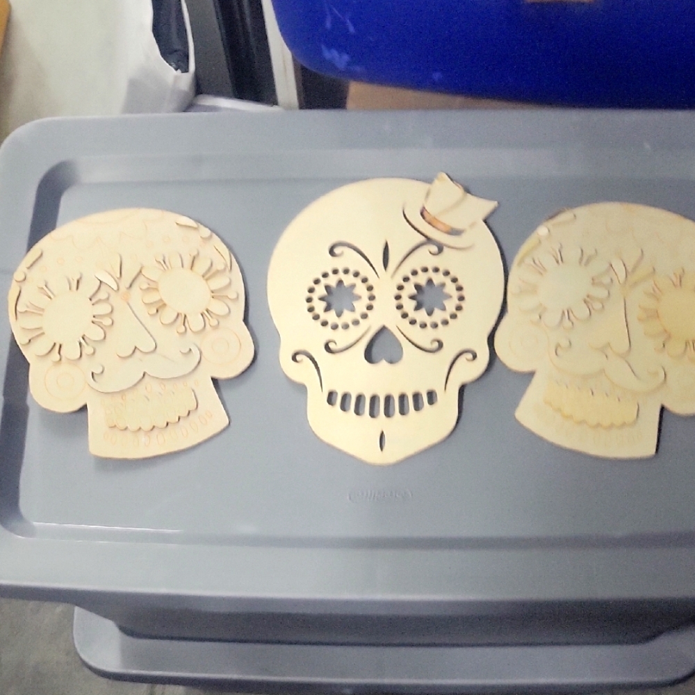 Wooden Sugar Skull Wall Decor. 3 Skulls
